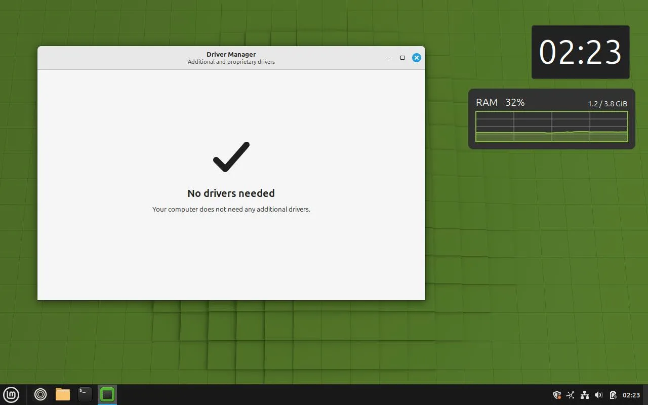 Giao diện Trình quản lý Driver trên Linux Mint, hỗ trợ cài đặt và cập nhật driver phần cứng tự động