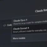 Giao diện trò chuyện của chatbot AI Claude với các mô hình Claude Sonnet 4 và Claude Opus 4