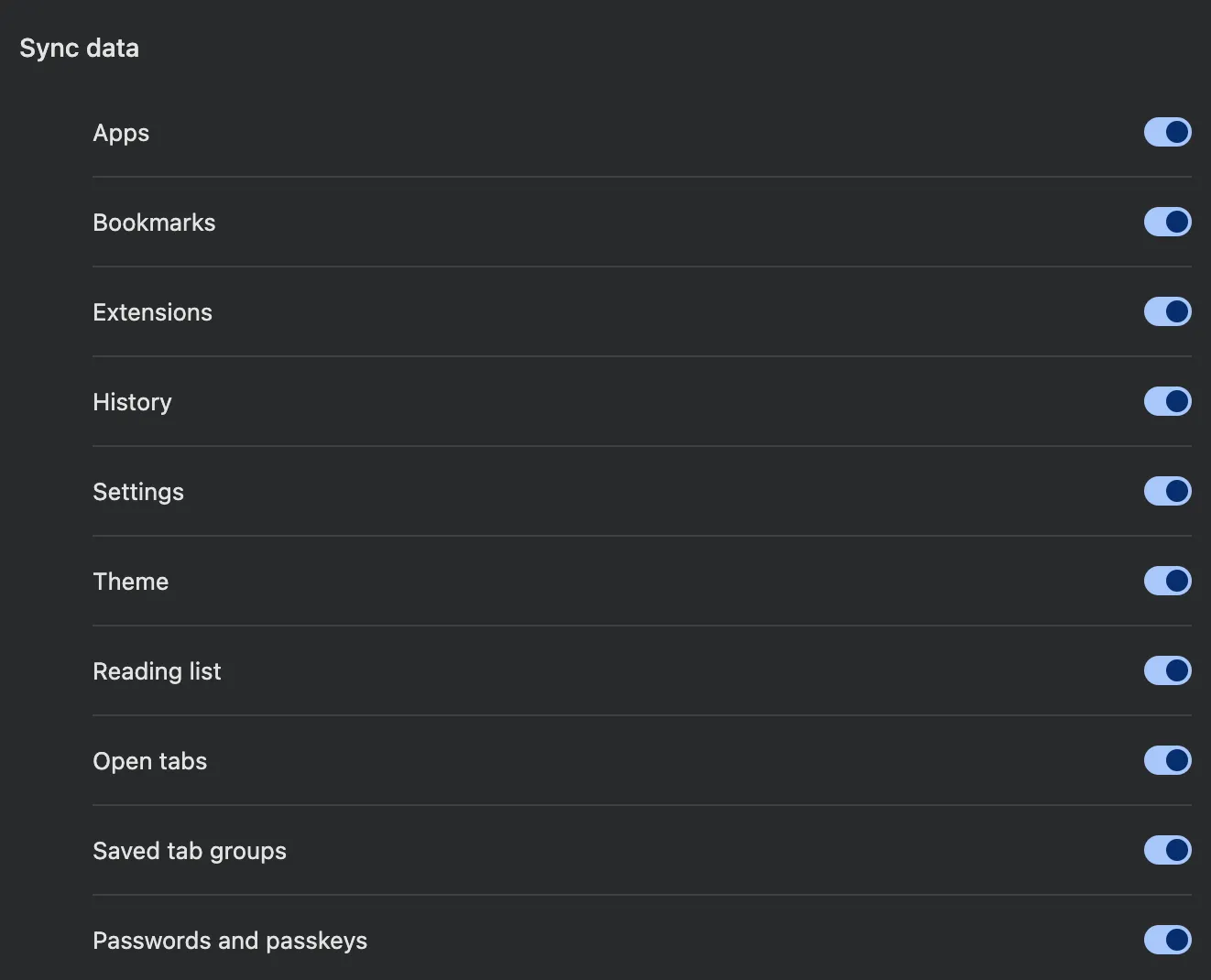 Giao diện tùy chỉnh đồng bộ dữ liệu trên trình duyệt Google Chrome