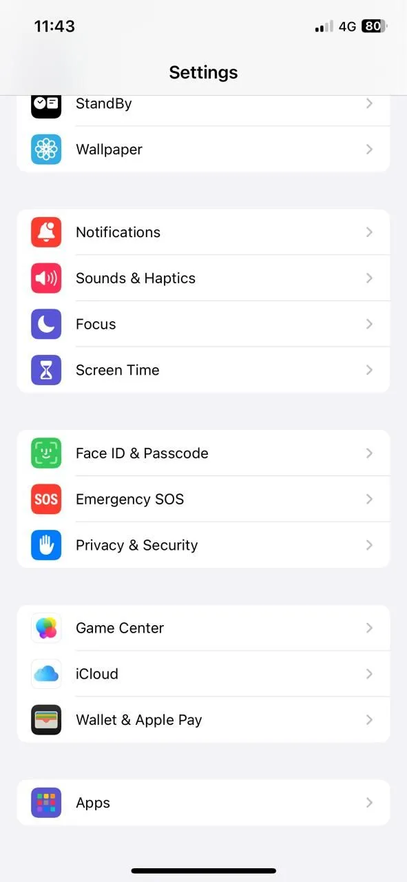 Giao diện ứng dụng Cài đặt iPhone và tùy chọn Mail trong mục Ứng dụng