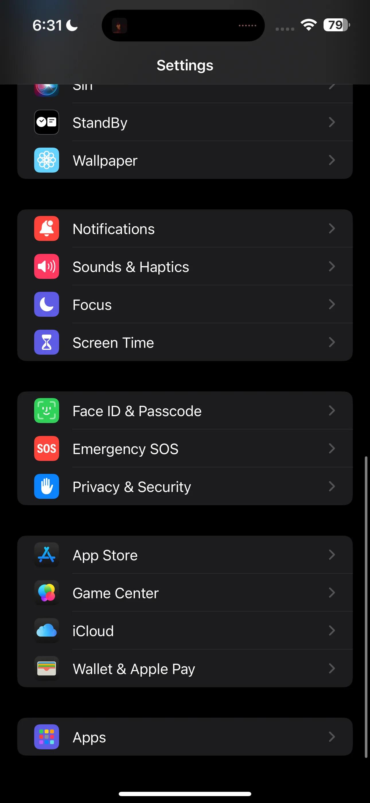 Giao diện ứng dụng Cài đặt trên iPhone