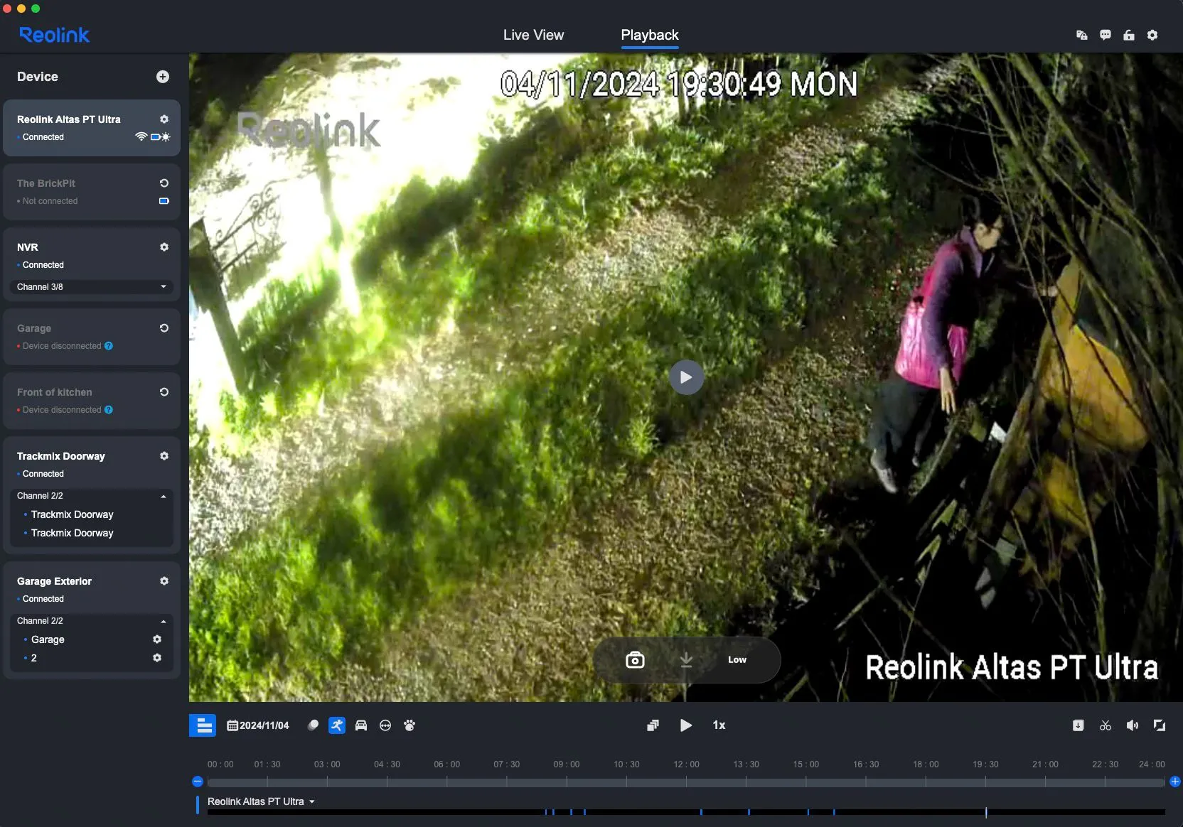 Giao diện ứng dụng desktop của Reolink Altas PT Ultra hiển thị tính năng xem lại video dễ dàng