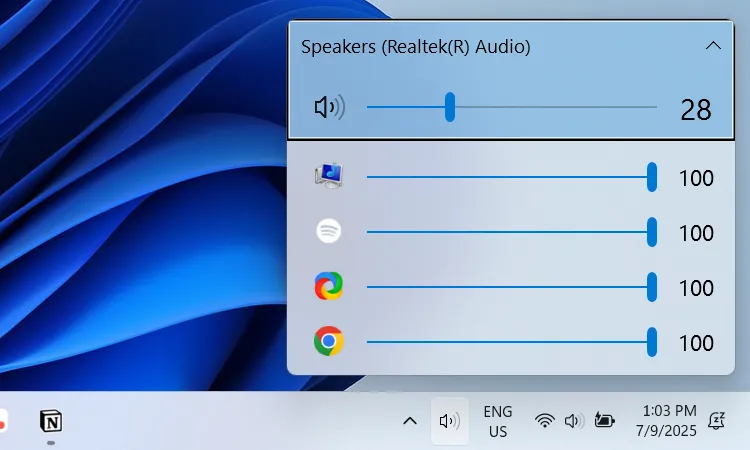 Giao diện ứng dụng EarTrumpet quản lý âm lượng chi tiết trên Windows 11