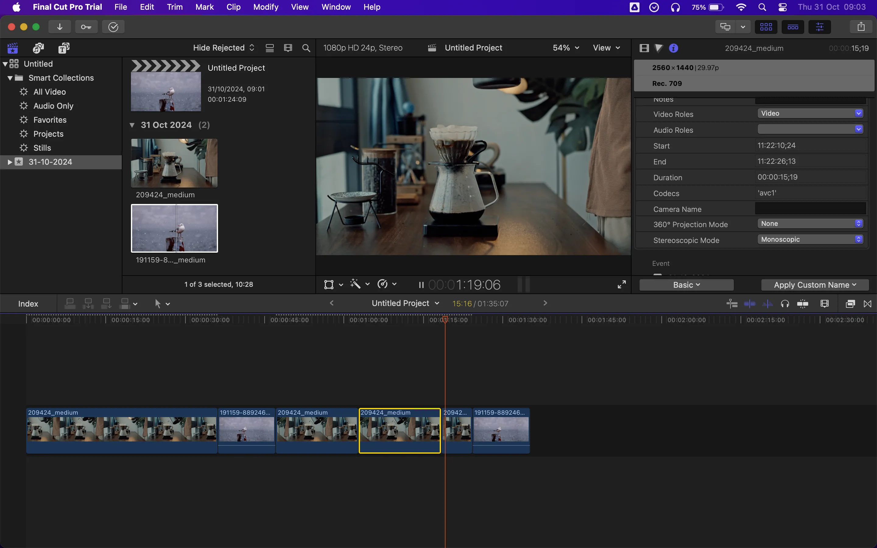 Giao diện ứng dụng Final Cut Pro đang được được sử dụng để chỉnh sửa video chuyên nghiệp trên máy Mac, minh họa sức mạnh biên tập.