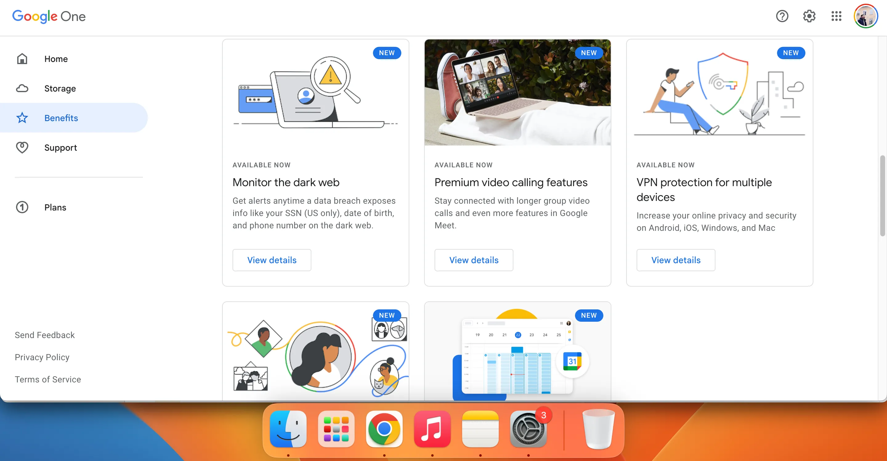 Giao diện ứng dụng Google One hiển thị tùy chọn cài đặt VPN, một trong những lợi ích độc quyền của gói đăng ký.