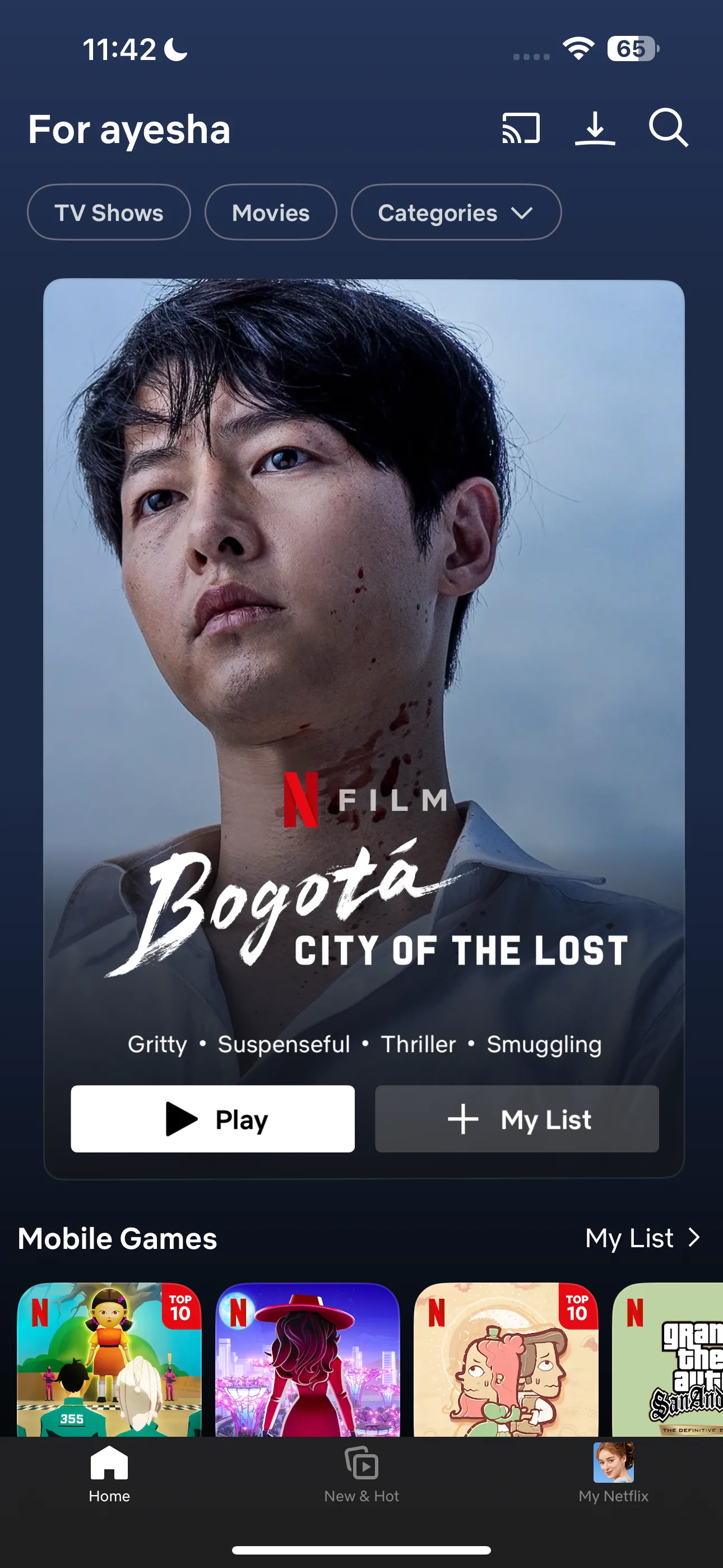 Giao diện ứng dụng Netflix trên điện thoại di động