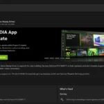 Giao diện ứng dụng Nvidia với thông báo cập nhật driver phiên bản mới nhất, sẵn sàng để tải xuống và cài đặt nhằm tối ưu hiệu năng card đồ họa