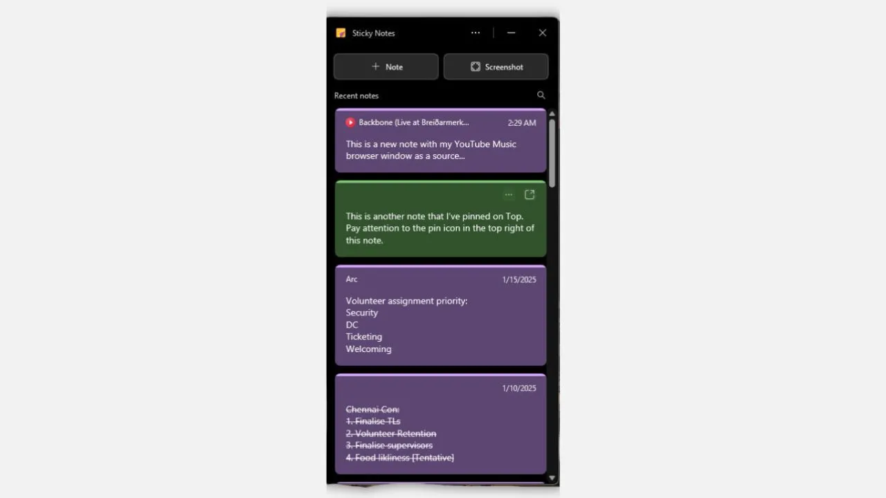 Giao diện ứng dụng Sticky Notes mới trên Windows 11 với thiết kế hiện đại
