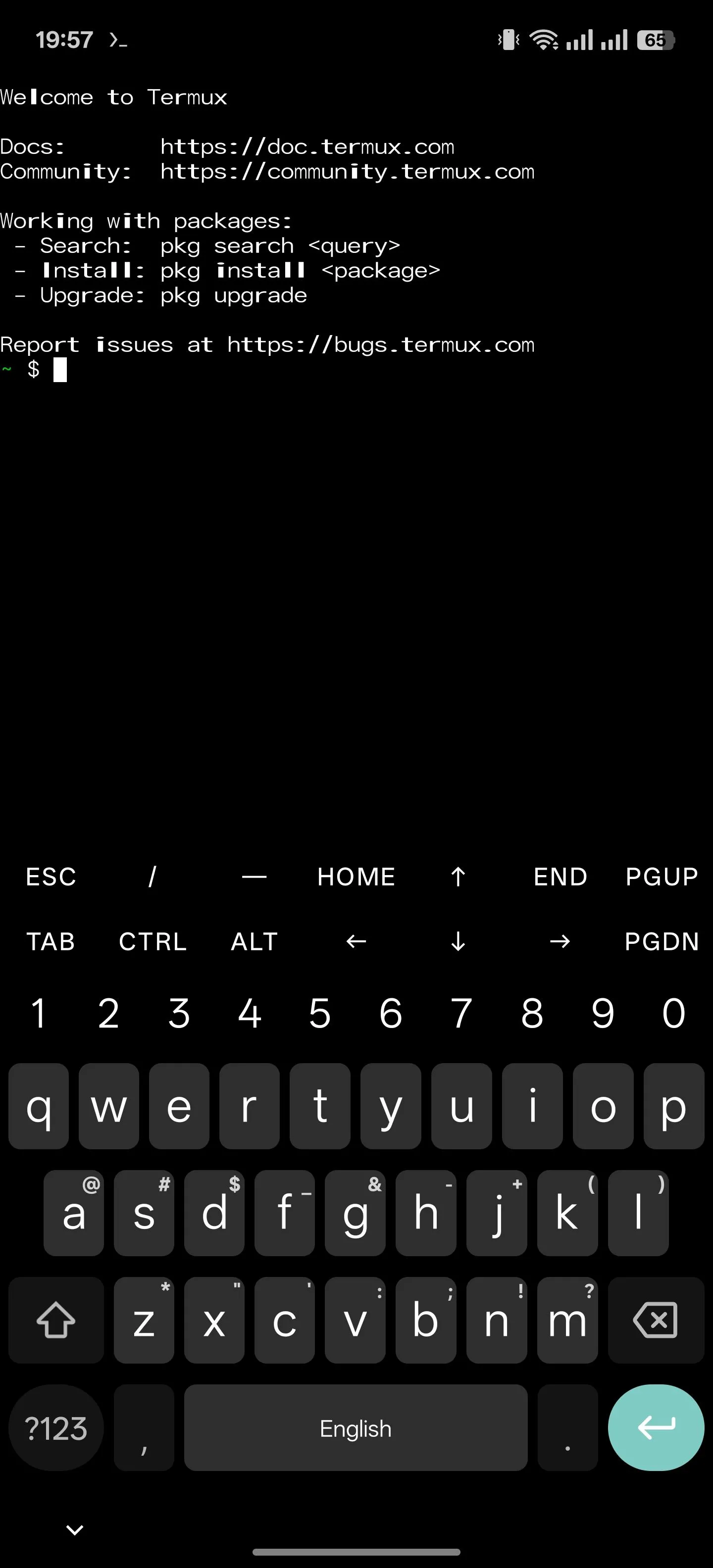 Giao diện ứng dụng Termux, một trình giả lập terminal Linux trên điện thoại Android.