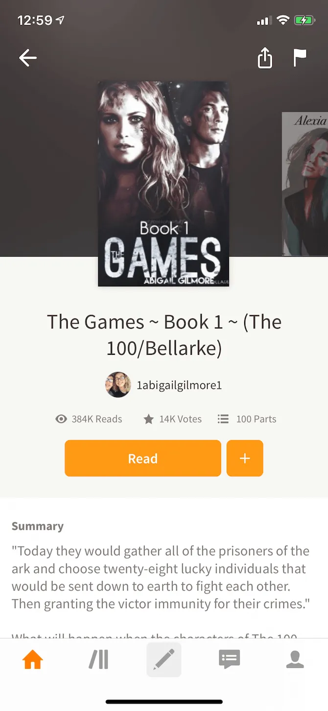 Giao diện ứng dụng Wattpad hiển thị trên iPhone với danh sách truyện và các tùy chọn tương tác cộng đồng.