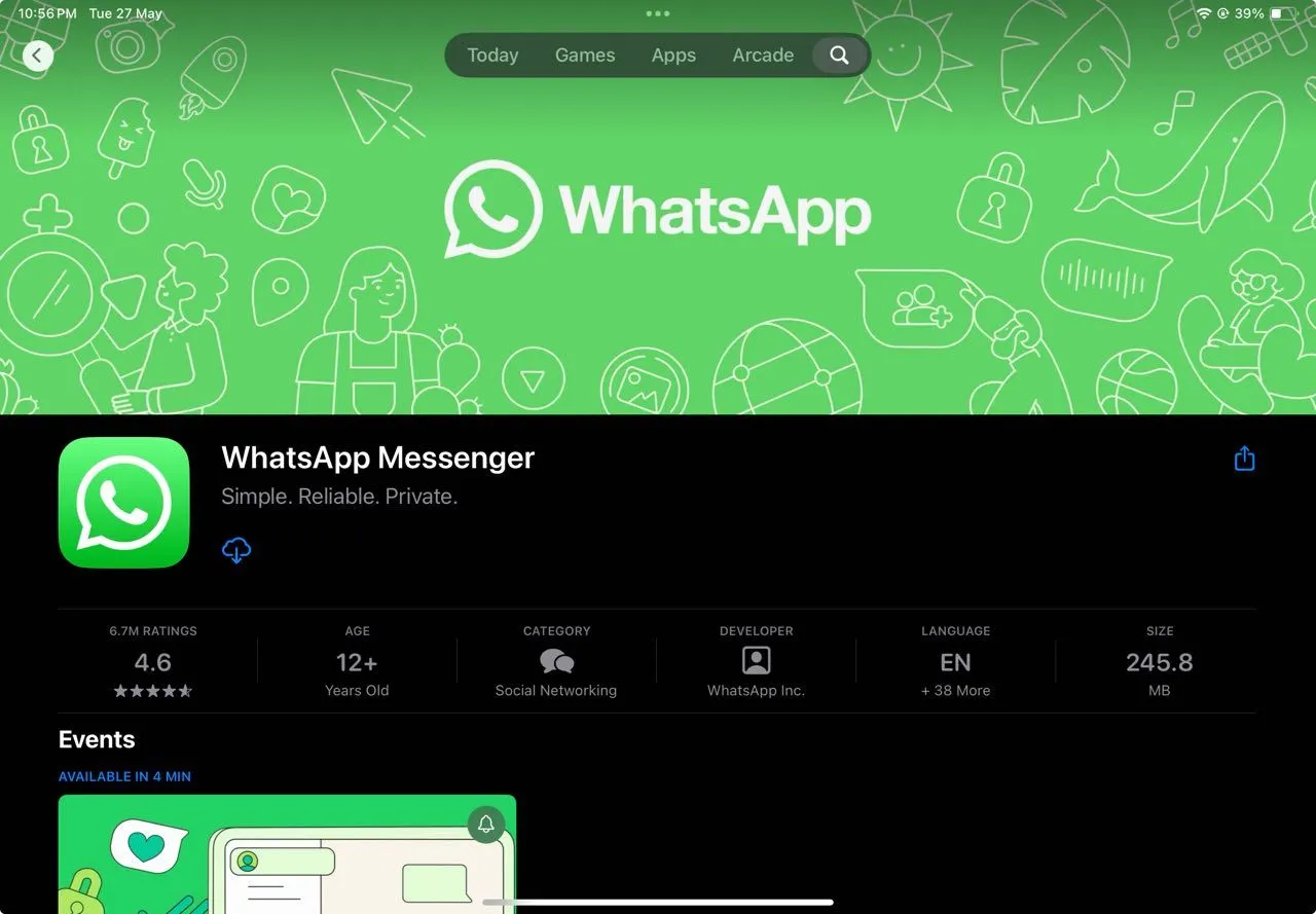 Giao diện ứng dụng WhatsApp trên cửa hàng App Store của Apple