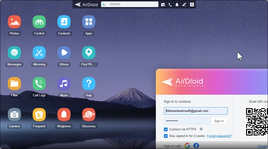 Giao diện web của AirDroid