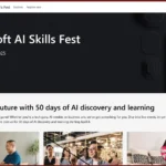 Giao diện website chính thức của sự kiện AI Skills Fest từ Microsoft, giới thiệu các khóa học và chương trình đào tạo AI.