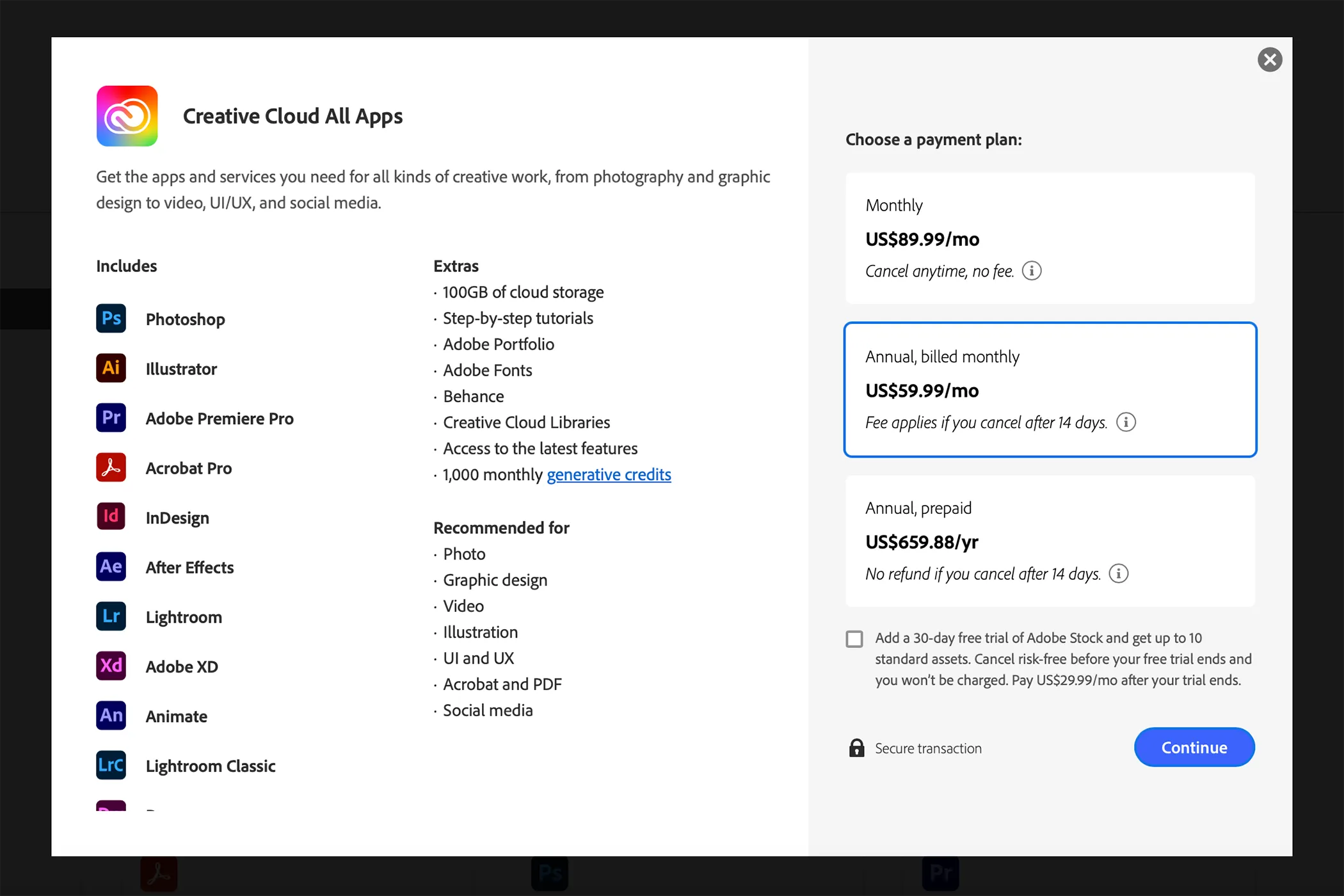 Gói Adobe Creative Cloud All Apps hiện tại