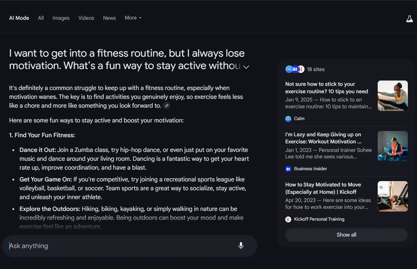 Google AI Mode cung cấp lời khuyên cá nhân và xử lý câu hỏi chủ quan một cách cẩn trọng và có chiều sâu.