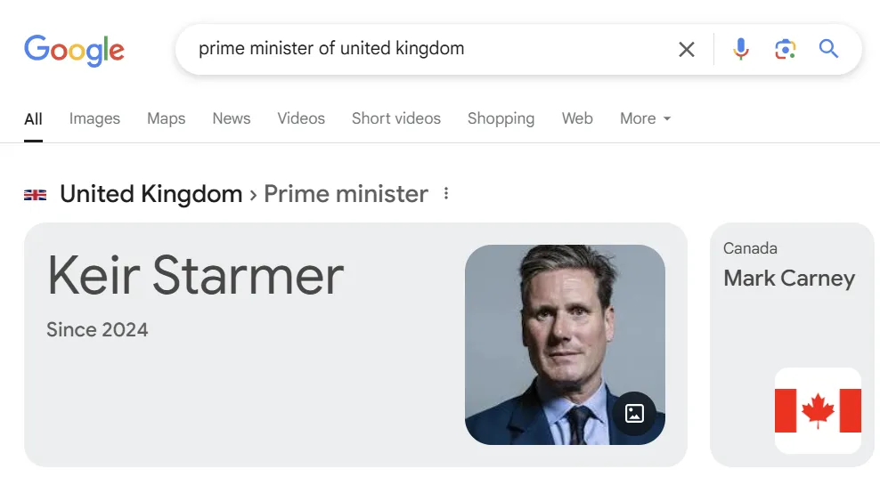 Google hiển thị Rich Snippets khi tìm kiếm Thủ tướng Anh Keir Starmer
