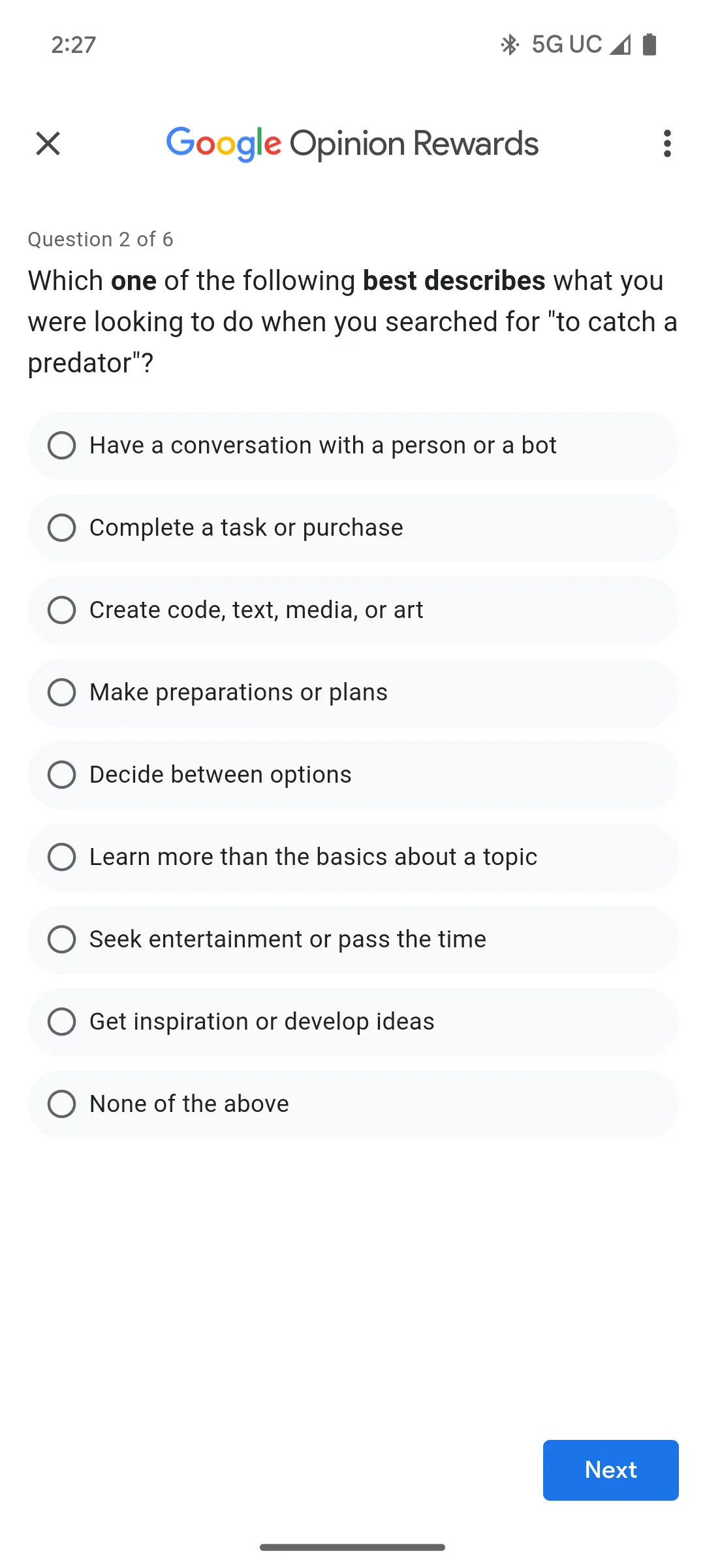 Google Opinion Rewards với câu hỏi khảo sát
