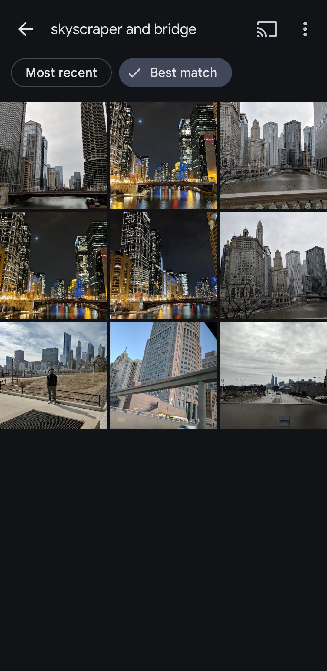 Google Photos hiển thị ảnh về tòa nhà chọc trời và cầu
