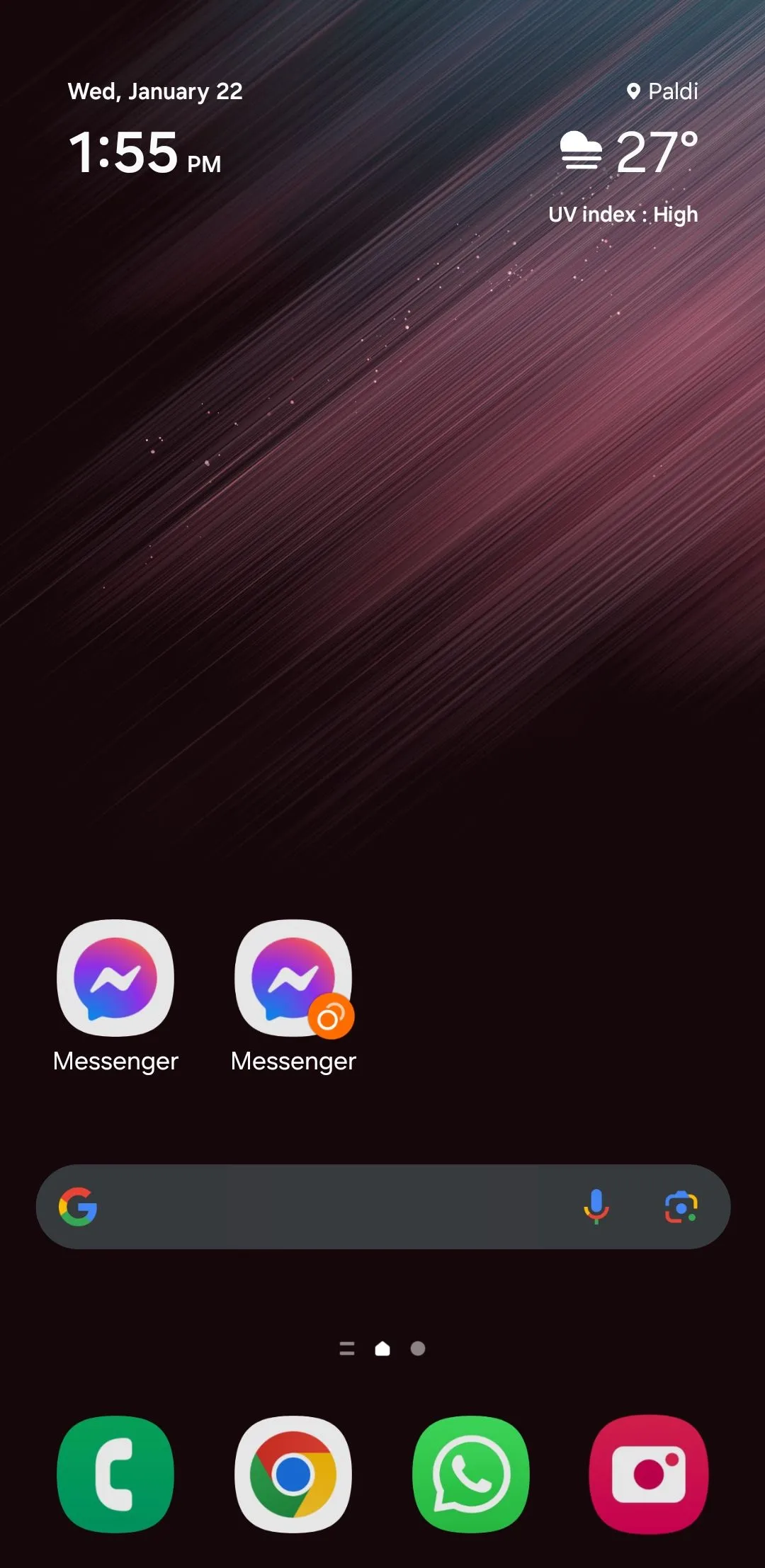 Hai bản sao ứng dụng Messenger trên điện thoại Samsung, hiển thị tính năng nhân bản ứng dụng