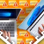 Hai laptop chạy Windows 10 và Windows 11 cùng nhiều biểu tượng tệp ZIP bị lỗi, minh họa rủi ro khi kiểm tra sao lưu dữ liệu không kỹ lưỡng.