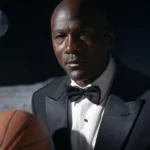Hình ảnh AI tạo ra cảnh Michael Jordan chơi bóng rổ trên Mặt Trăng trong bộ tuxedo, minh họa khả năng sáng tạo của Grok Aurora.