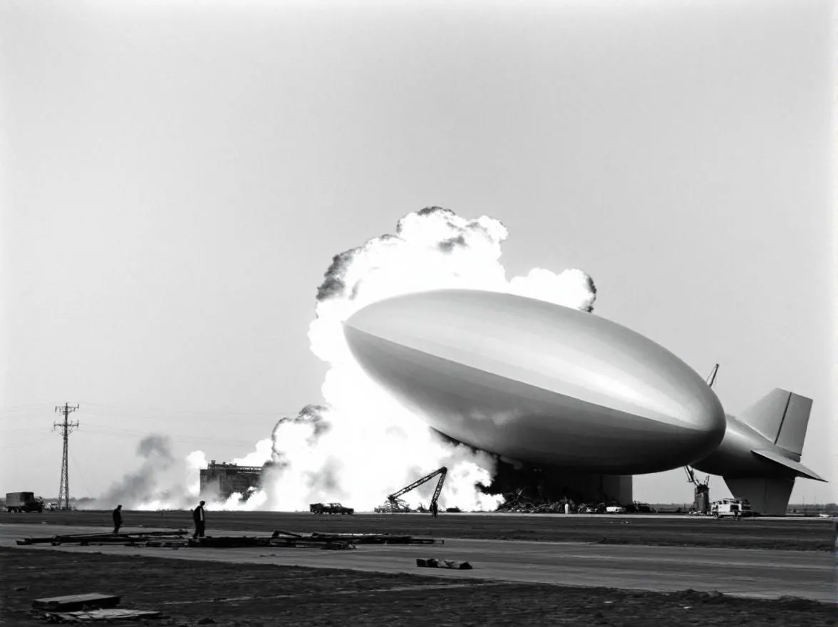 Hình ảnh do AI tạo ra, tái hiện cảnh khinh khí cầu Hindenburg gặp nạn trong biển lửa.