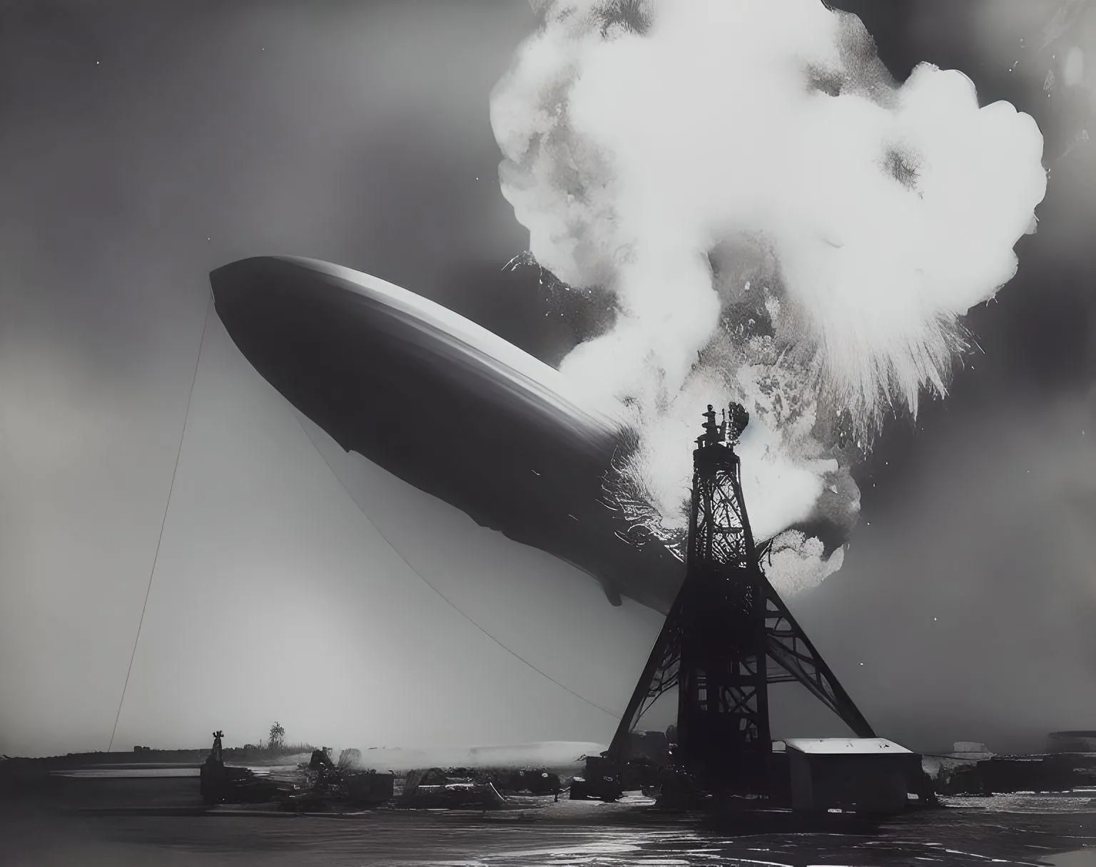 Hình ảnh được AI tạo ra, tái hiện thảm họa Hindenburg dựa trên ảnh gốc.