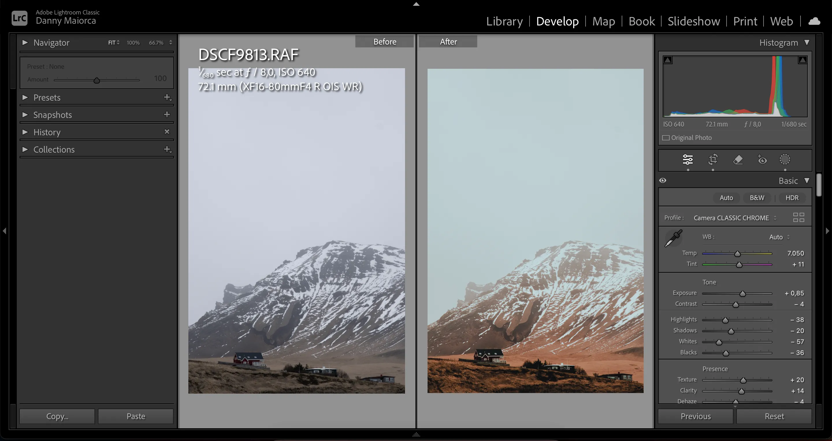Hình ảnh minh họa cân bằng trắng tự động bị sai lệch trong Lightroom, khiến ảnh bị ám vàng