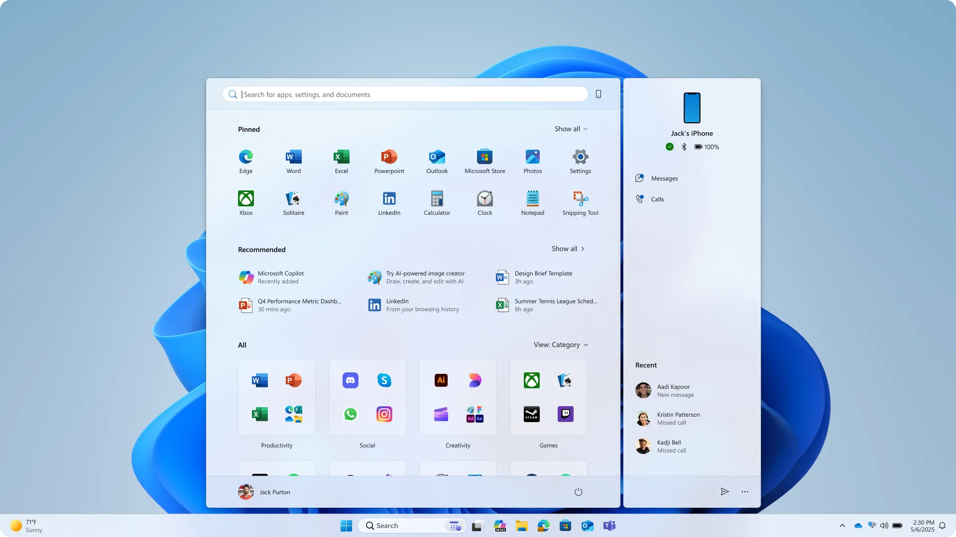 Hình ảnh tổng quan về Start Menu Windows 11 sau bản cập nhật cải tiến