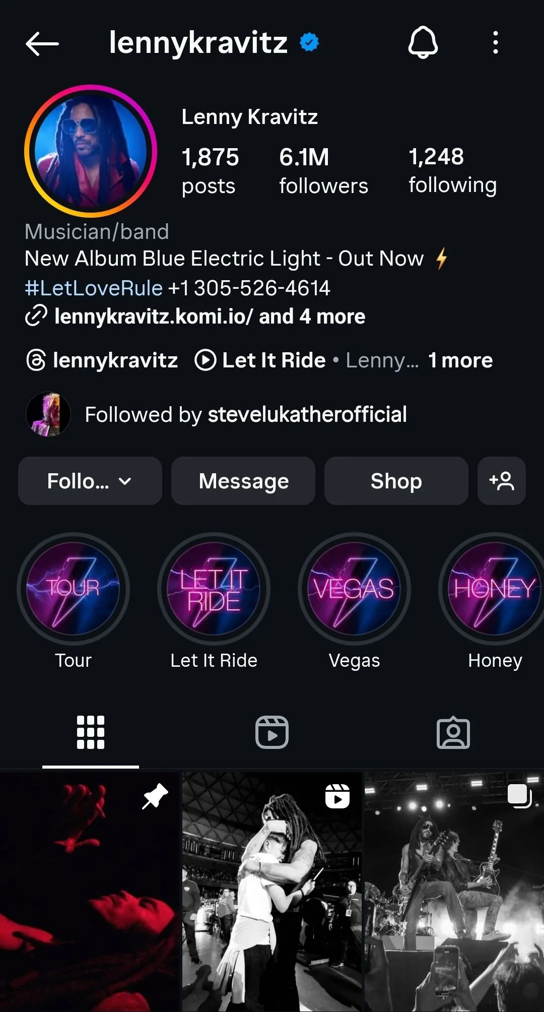 Hồ sơ Instagram của nghệ sĩ Lenny Kravitz.