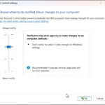 Hộp thoại cài đặt User Account Control (UAC) trên Windows 11 cho phép điều chỉnh cấp độ bảo mật.