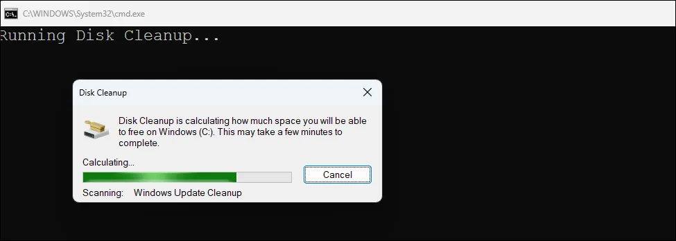Hộp thoại Disk Cleanup và menu Cleanup &amp; Optimization của Windows Maintenance Tool.
