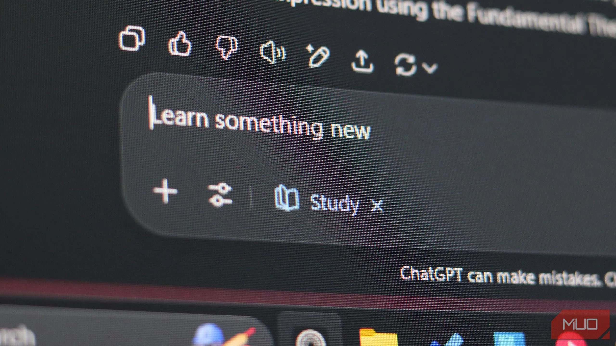 Hộp văn bản của chế độ học tập Study and Learn trên ChatGPT