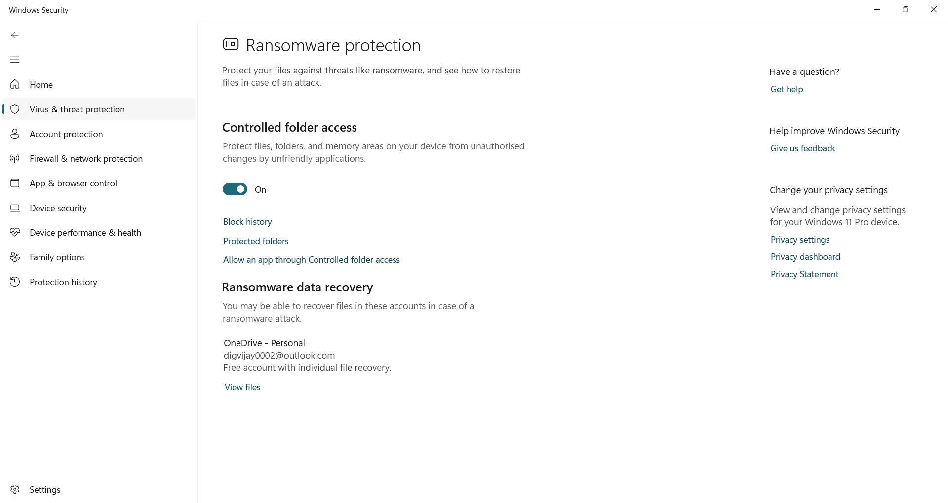 Hướng dẫn bật tính năng Controlled Folder Access trong Windows Security
