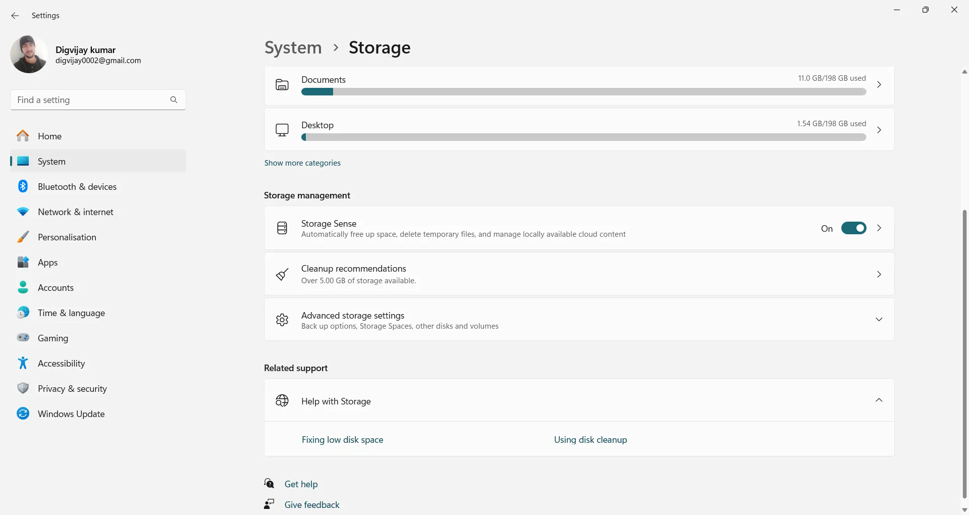 Hướng dẫn bật tính năng Storage Sense trong Cài đặt Windows 11