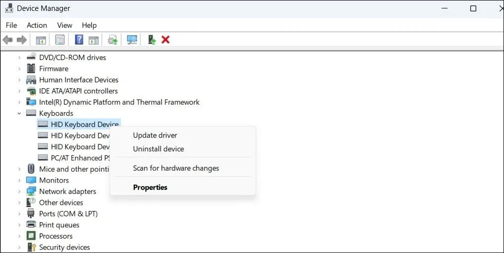 Hướng dẫn cập nhật driver bàn phím trong Trình quản lý Thiết bị của Windows để khắc phục lỗi không gõ được phím