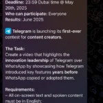 Hướng dẫn cuộc thi công kích WhatsApp của Telegram được đăng tải trên kênh chính thức