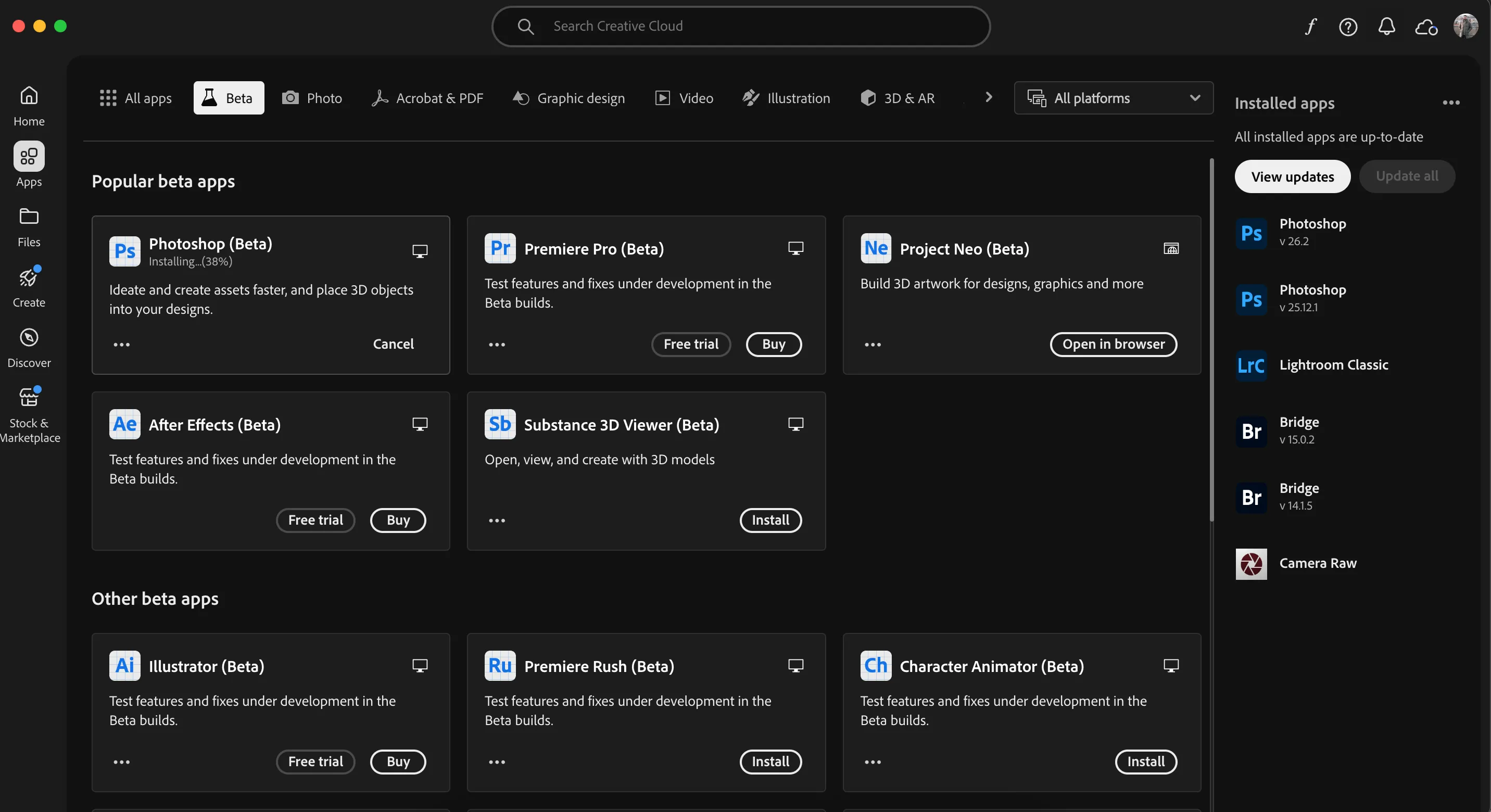 Hướng dẫn tải phiên bản Photoshop Beta thông qua ứng dụng Adobe Creative Cloud để trải nghiệm các tính năng mới nhất.