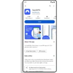 Huy hiệu Đã xác minh trên trang chi tiết ứng dụng VPN của Google Play Store.