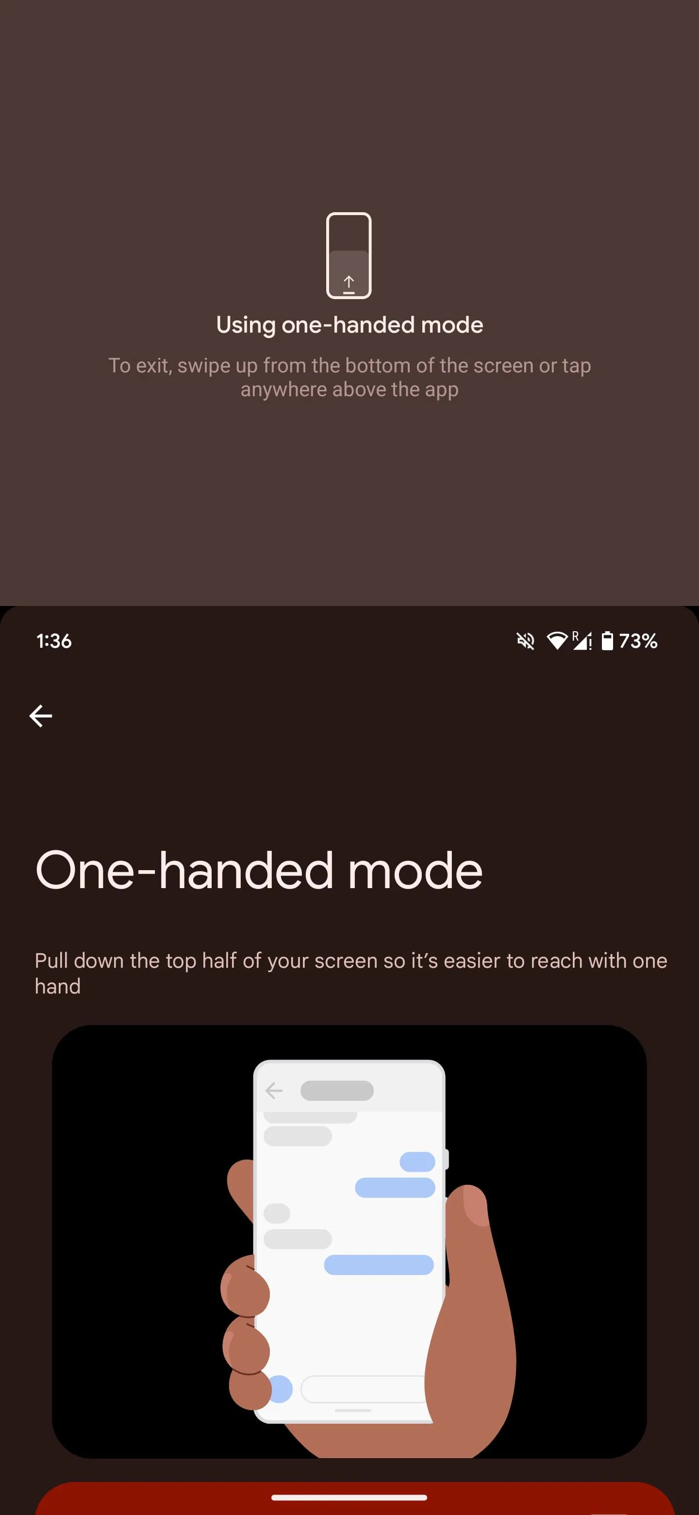 Kéo màn hình từ phía dưới để kích hoạt chế độ một tay trên Android.