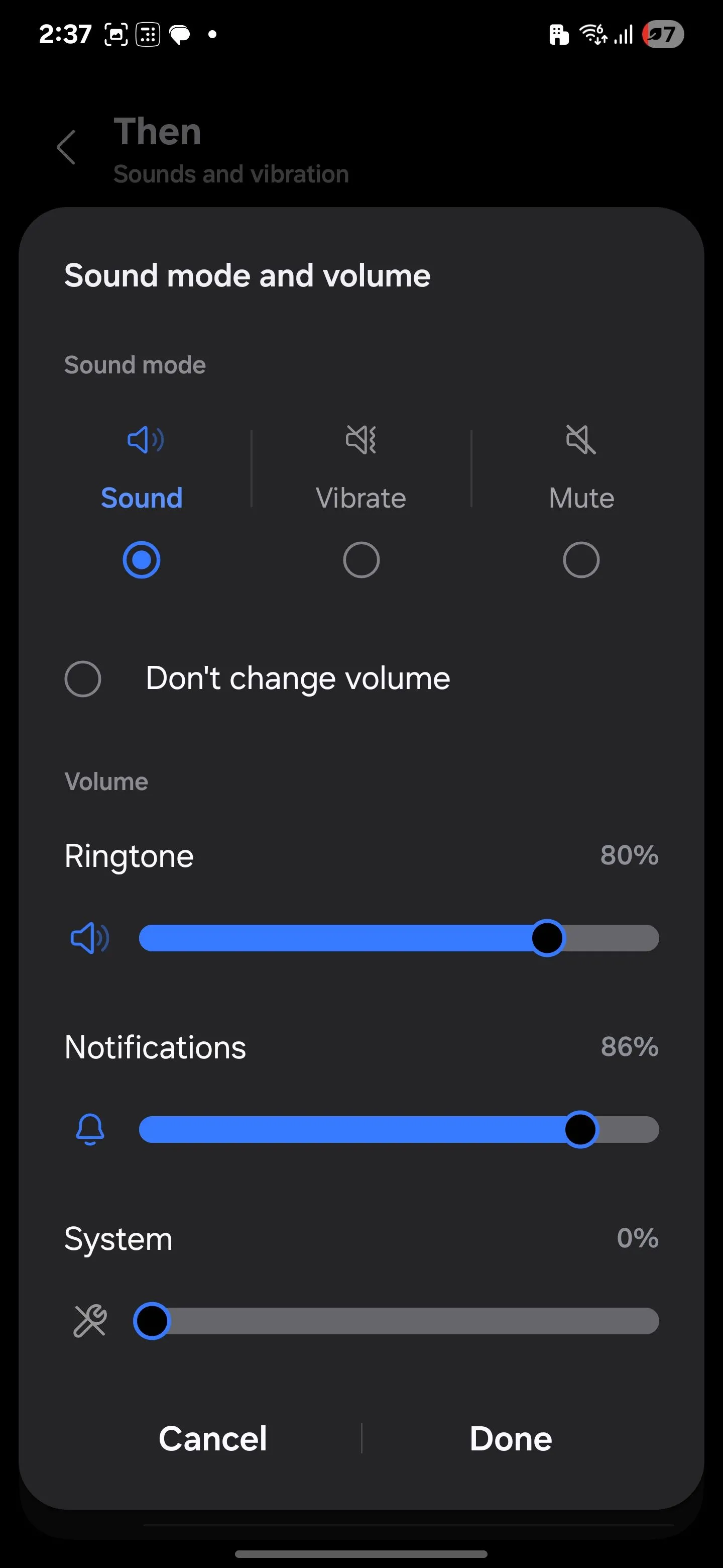 Kéo thanh trượt âm lượng hệ thống về 0% để tắt âm thanh chụp ảnh trên Samsung