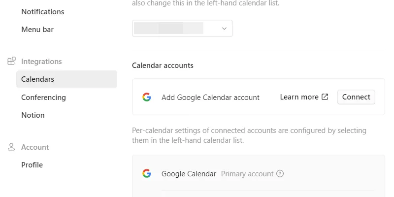 Kết nối tài khoản Google Calendar vào ứng dụng Notion Calendar