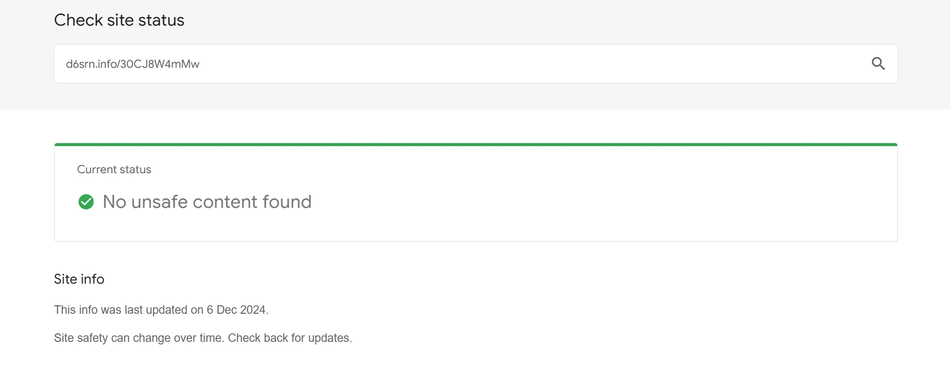 Kết quả kiểm tra đường link độc hại bằng Google Safe Browsing