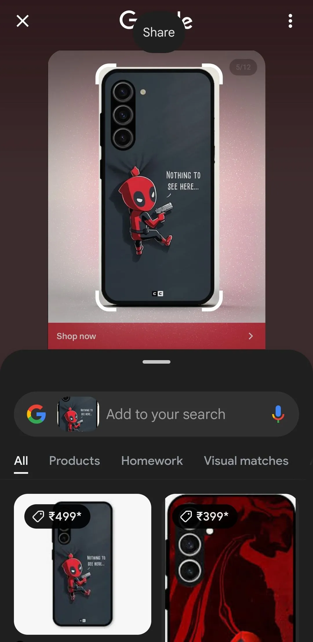 Kết quả tìm kiếm hình ảnh Google với ốp lưng điện thoại sử dụng Circle to Search