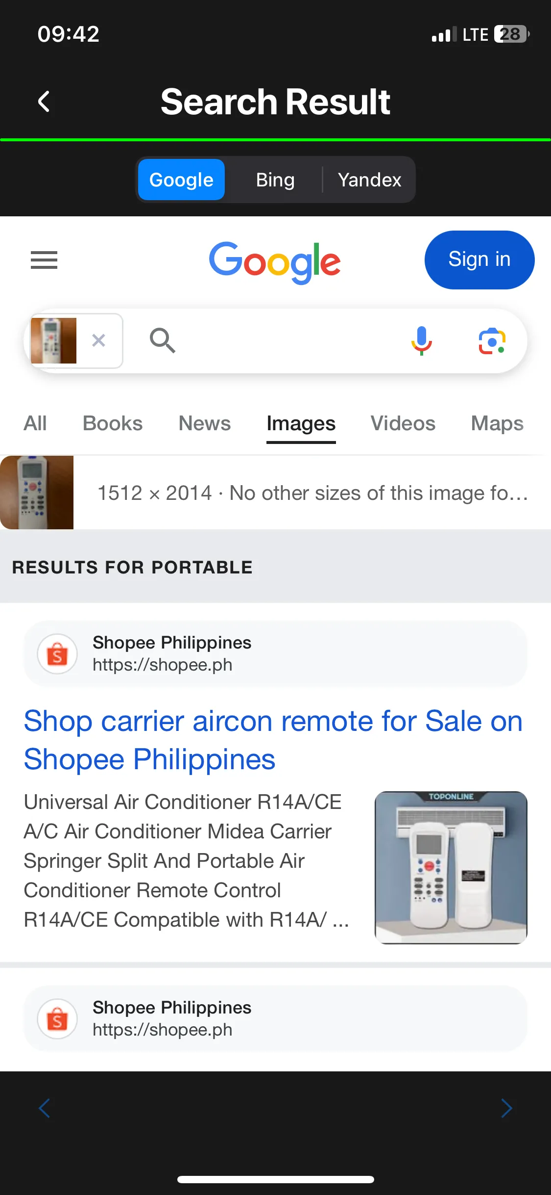 Kết quả tìm kiếm hình ảnh ngược của một chai nước hoa trên ứng dụng Image Recognition And Searcher