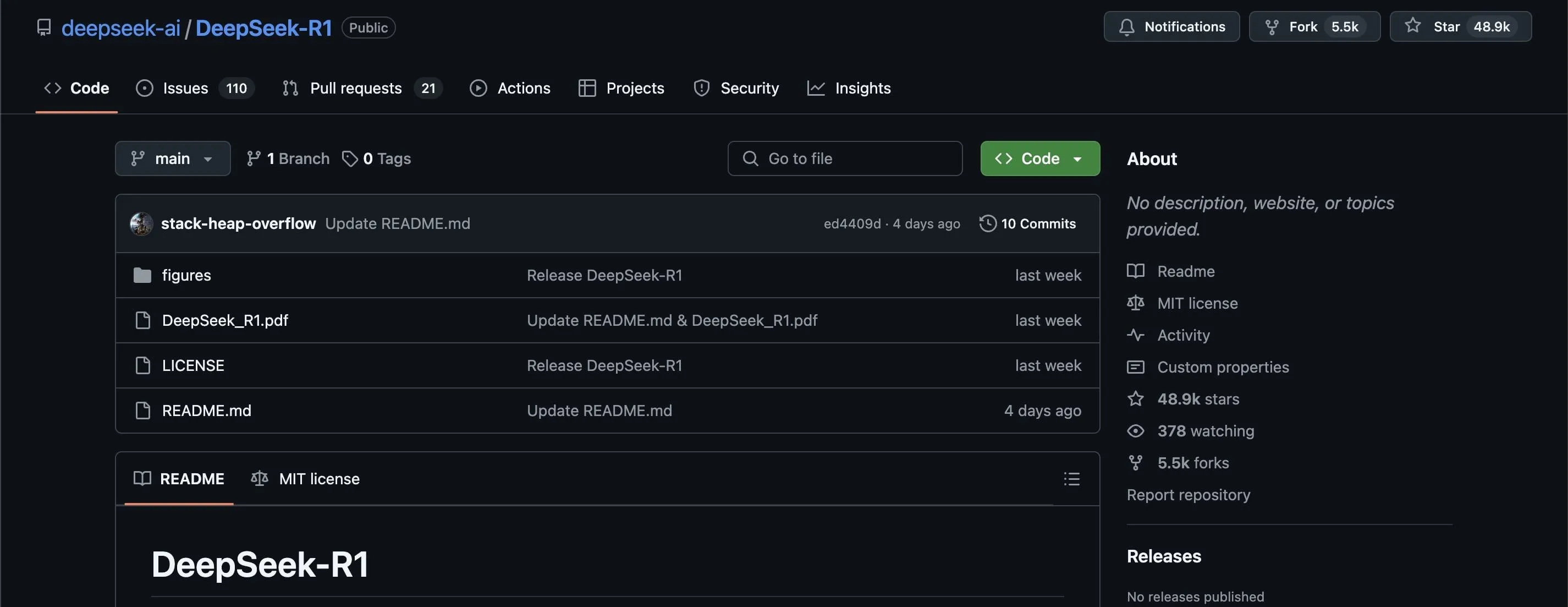 Kho lưu trữ mã nguồn DeepSeek trên GitHub, thể hiện tính chất mã nguồn mở của mô hình trí tuệ nhân tạo DeepSeek và khả năng tùy chỉnh dành cho nhà phát triển.