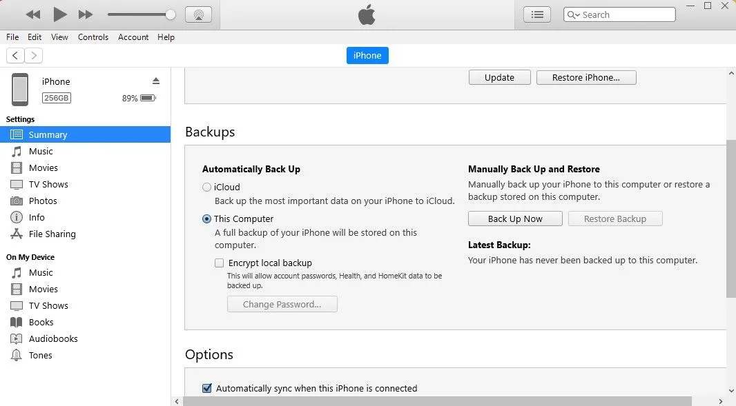 Khôi phục dữ liệu iPhone từ bản sao lưu iTunes