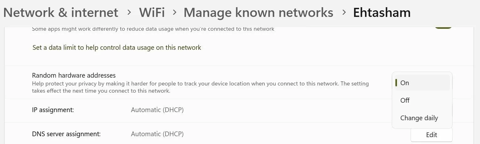 Kích hoạt địa chỉ phần cứng ngẫu nhiên cho một mạng Wi-Fi cụ thể trên Windows