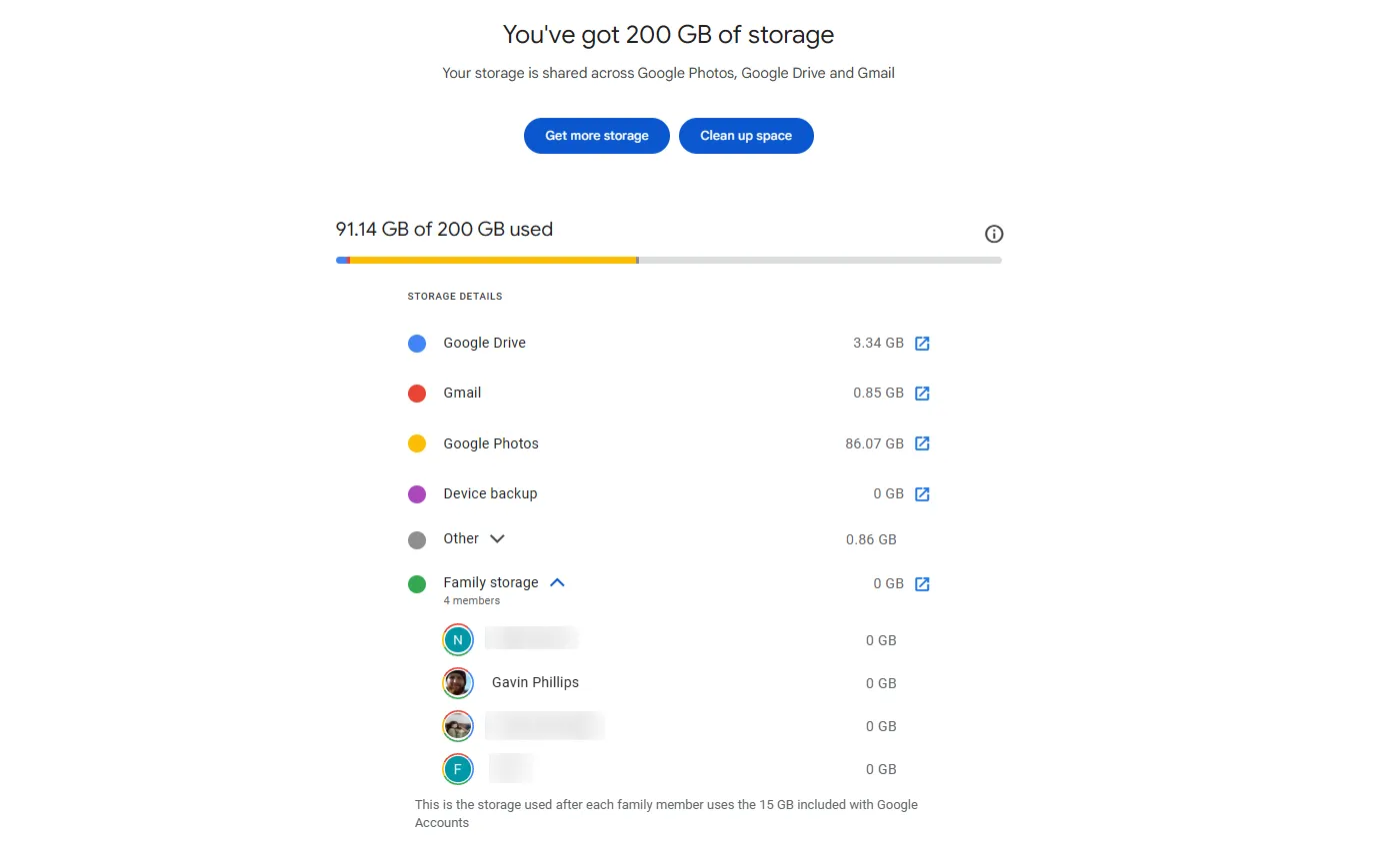 Kiểm soát dung lượng Google One chia sẻ với gia đình