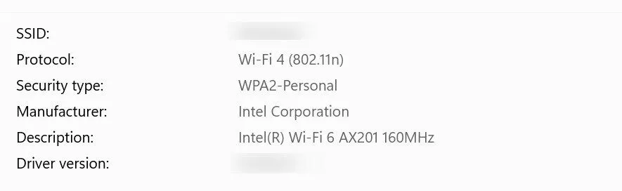 Kiểm tra giao thức mã hóa mạng Wi-Fi (WPA2/WPA3) trong cài đặt Windows